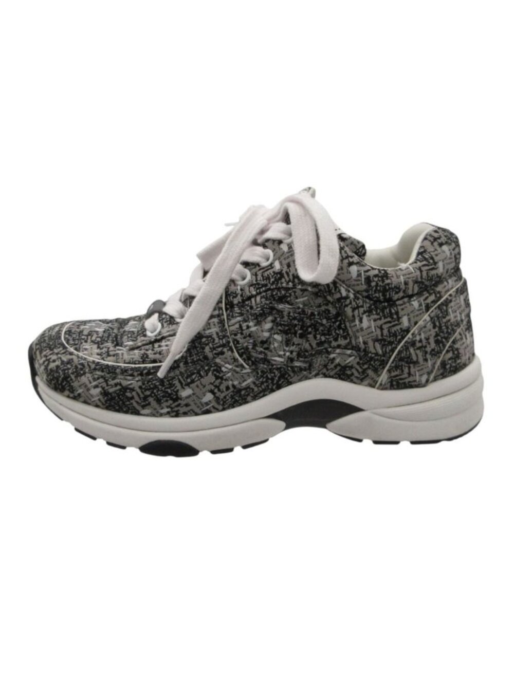 Chanel Sneakers Tweed Fabric CC Logo Shoes Gray